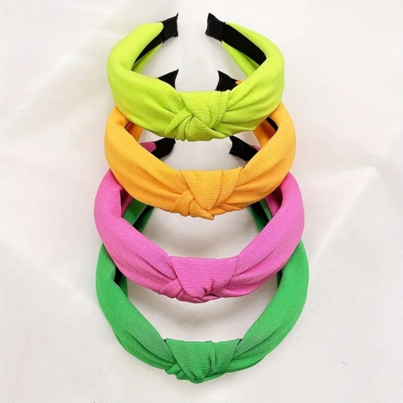 4 Neon Color Knotted Wide Brimmed Head Bands - Picture 5 of 5